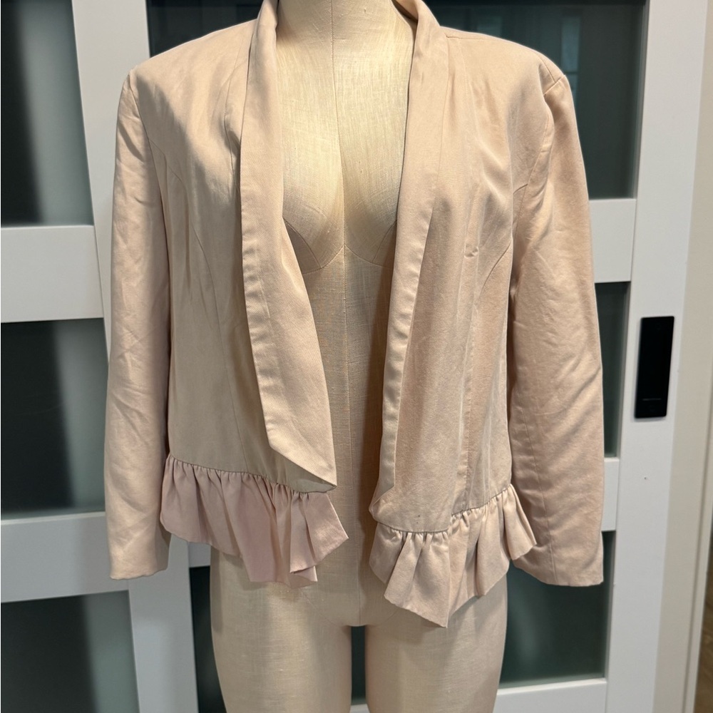 Cartonnier Light Pink/Beige Ruffle-Trim Open Style Size M Lightweight Blazer - Picture 6 of 12